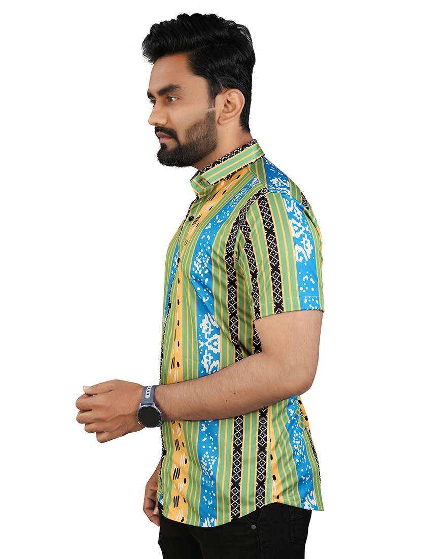 men green printed short sleeve casual shirt - 21670405 - Standard Image - 1