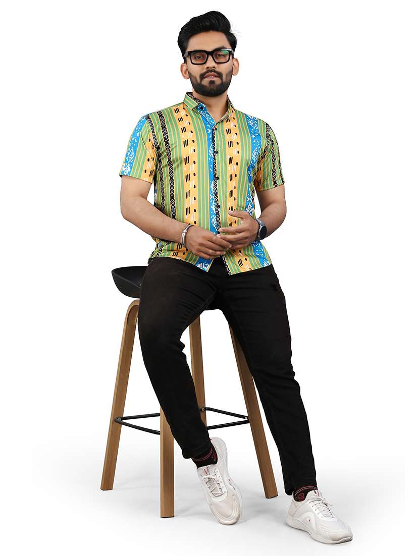 men green printed short sleeve casual shirt - 21670405 - Standard Image - 4