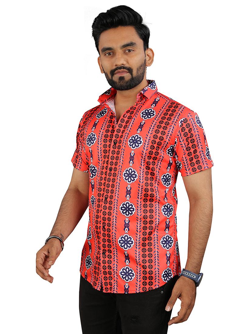 men red printed short sleeve casual shirt - 21670406 - Standard Image - 1