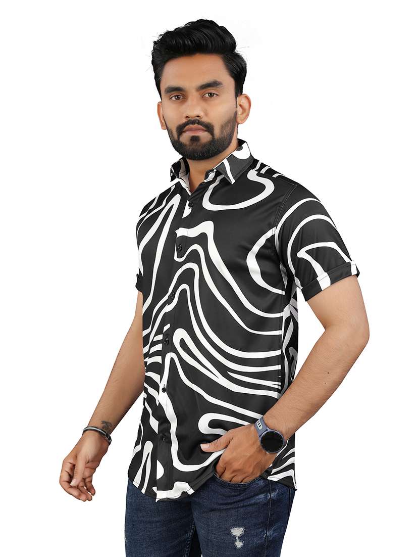 men black printed short sleeve casual shirt - 21670408 -  Standard Image - 1