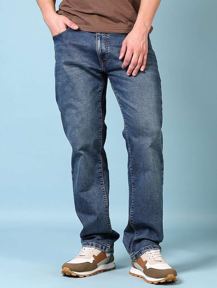 men plain mid rise staight fit jeans - 21670808 -  Standard Image - 1