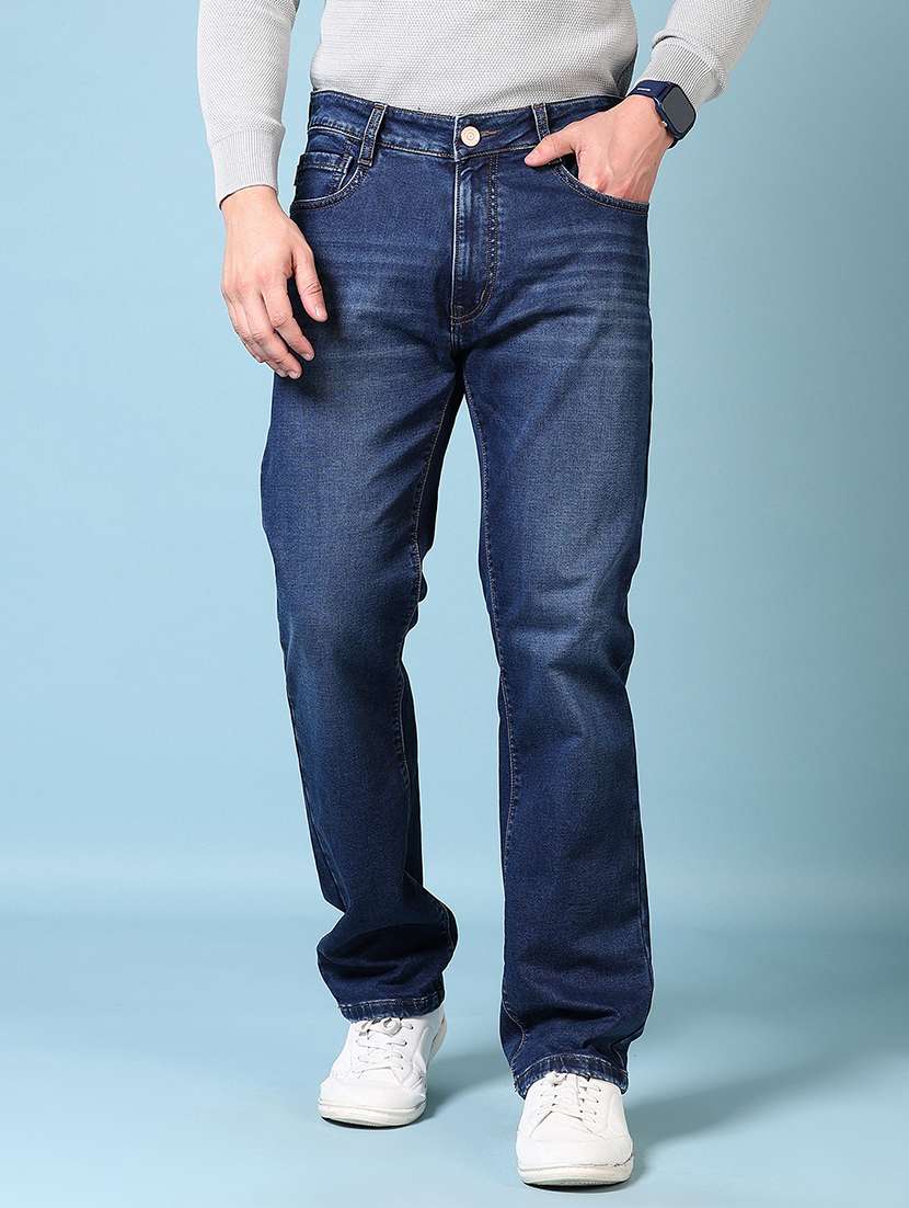men plain mid rise staight fit jeans - 21670809 -  Standard Image - 1