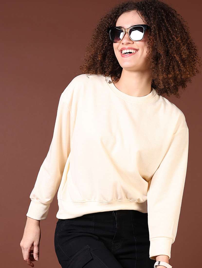 women solid long sleeves sweatshirt - 21670811 -  Standard Image - 1