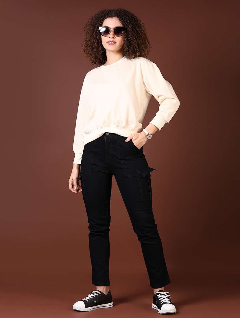 women solid long sleeves sweatshirt - 21670811 -  Standard Image - 4