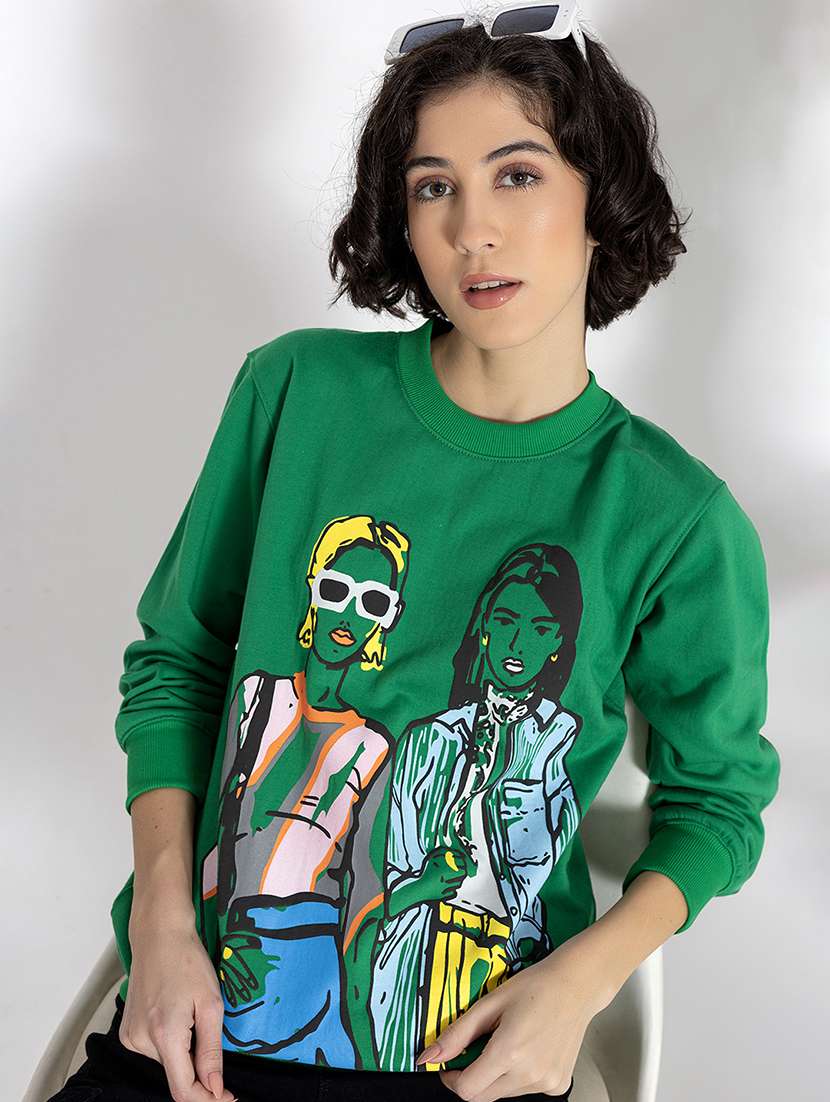 women front print long sleeves sweatshirt - 21670910 - Standard Image - 1