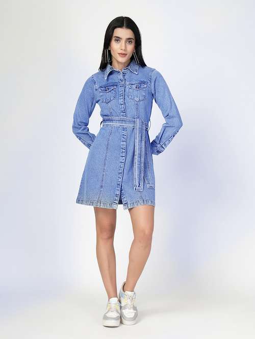 blue cotton aline dress - 21670946 -  Standard Image - 0