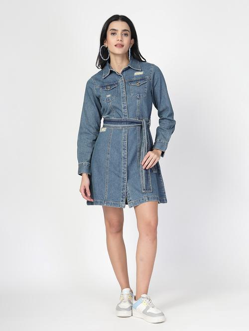 blue cotton aline dress - 21670948 -  Standard Image - 0
