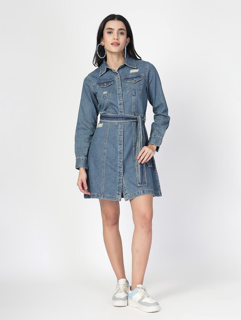 blue cotton aline dress - 21670948 -  Zoom Image - 0
