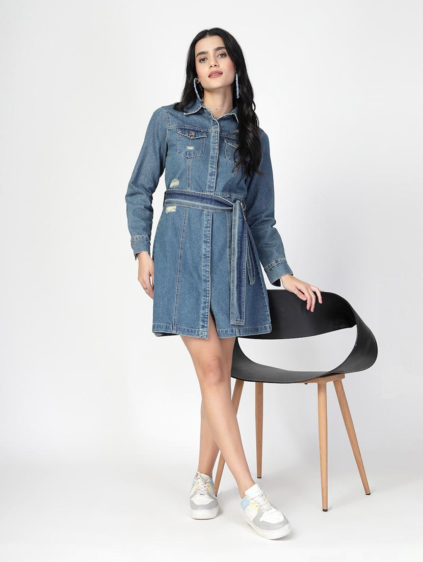 blue cotton aline dress - 21670948 - Standard Image - 4