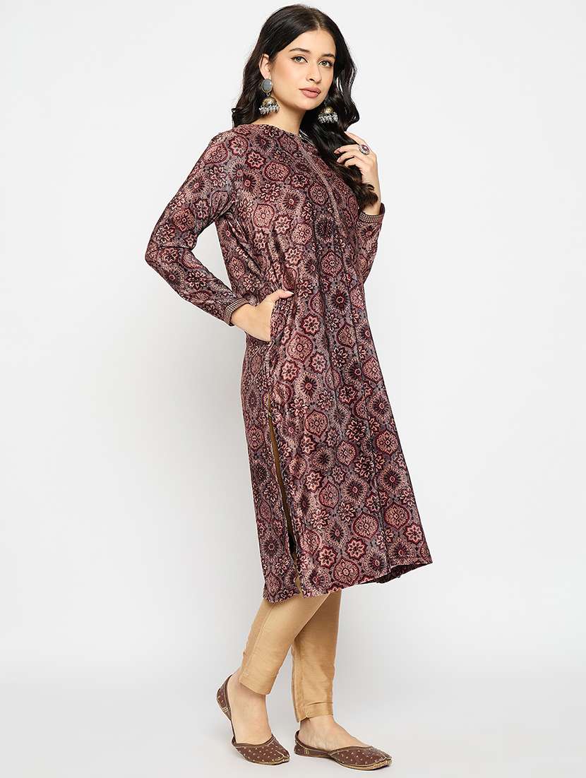 women printed long sleeves woolen kurta - 21670949 -  Standard Image - 1