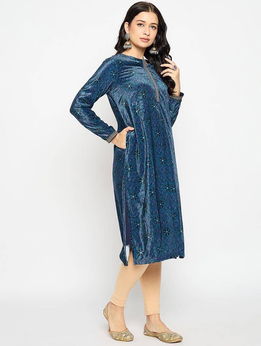 blue velvet woolen kurta - 21670950 - Standard Image - 1