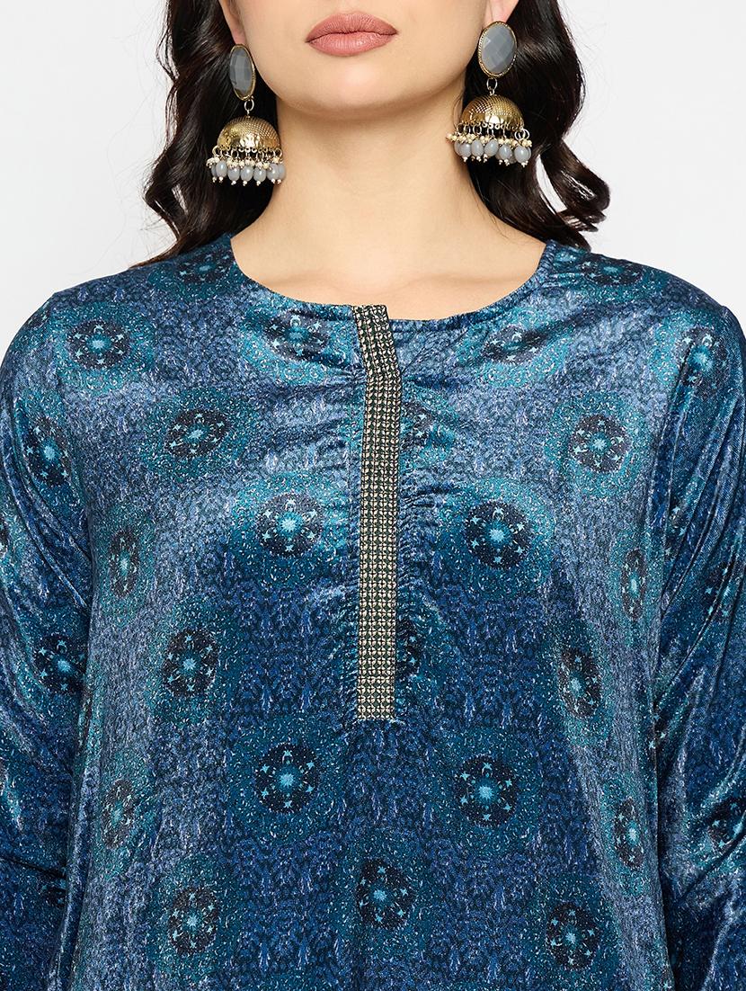 blue velvet woolen kurta - 21670950 - Standard Image - 4