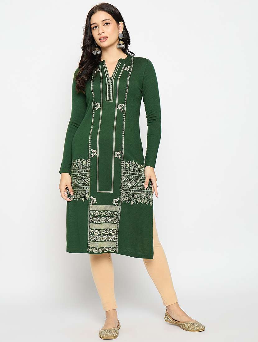 green acrylic blend woolen kurta