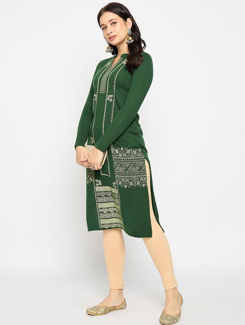 green acrylic blend woolen kurta - 21670951 - Standard Image - 1