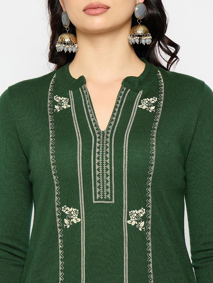 green acrylic blend woolen kurta - 21670951 - Standard Image - 4
