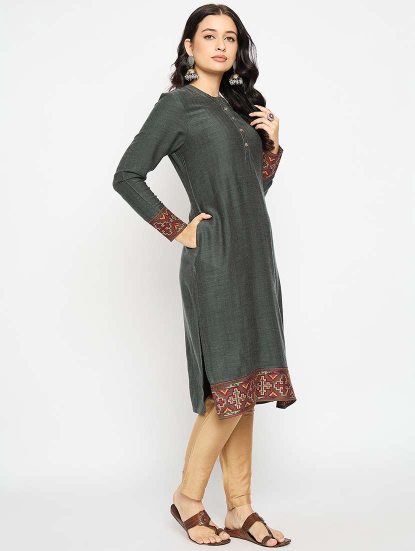 grey acrylic blend woolen kurta - 21670953 - Standard Image - 1
