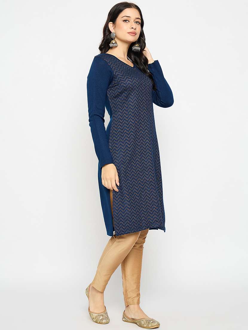 blue acrylic blend woolen kurta - 21670955 -  Standard Image - 1