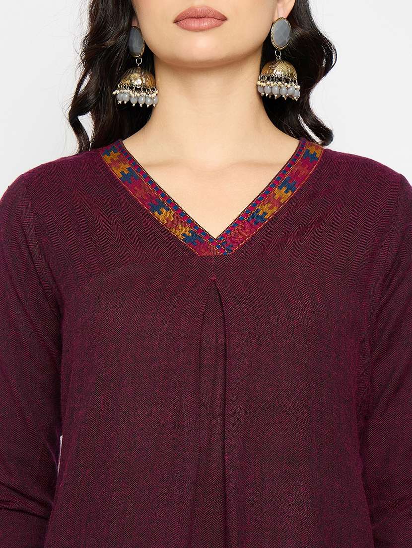 maroon acrylic blend woolen kurta - 21670956 -  Standard Image - 4
