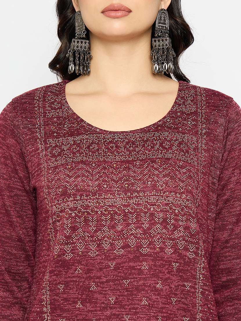 red acrylic blend woolen kurta - 21670958 - Standard Image - 4