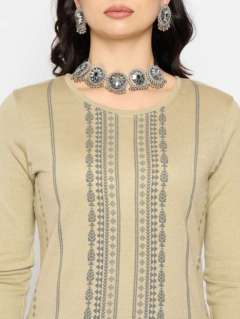 beige acrylic blend woolen kurta - 21670959 - Standard Image - 4