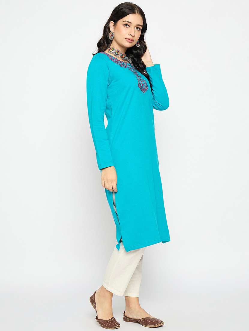 women printed woolen long sleeve kurta - 21670961 -  Standard Image - 1