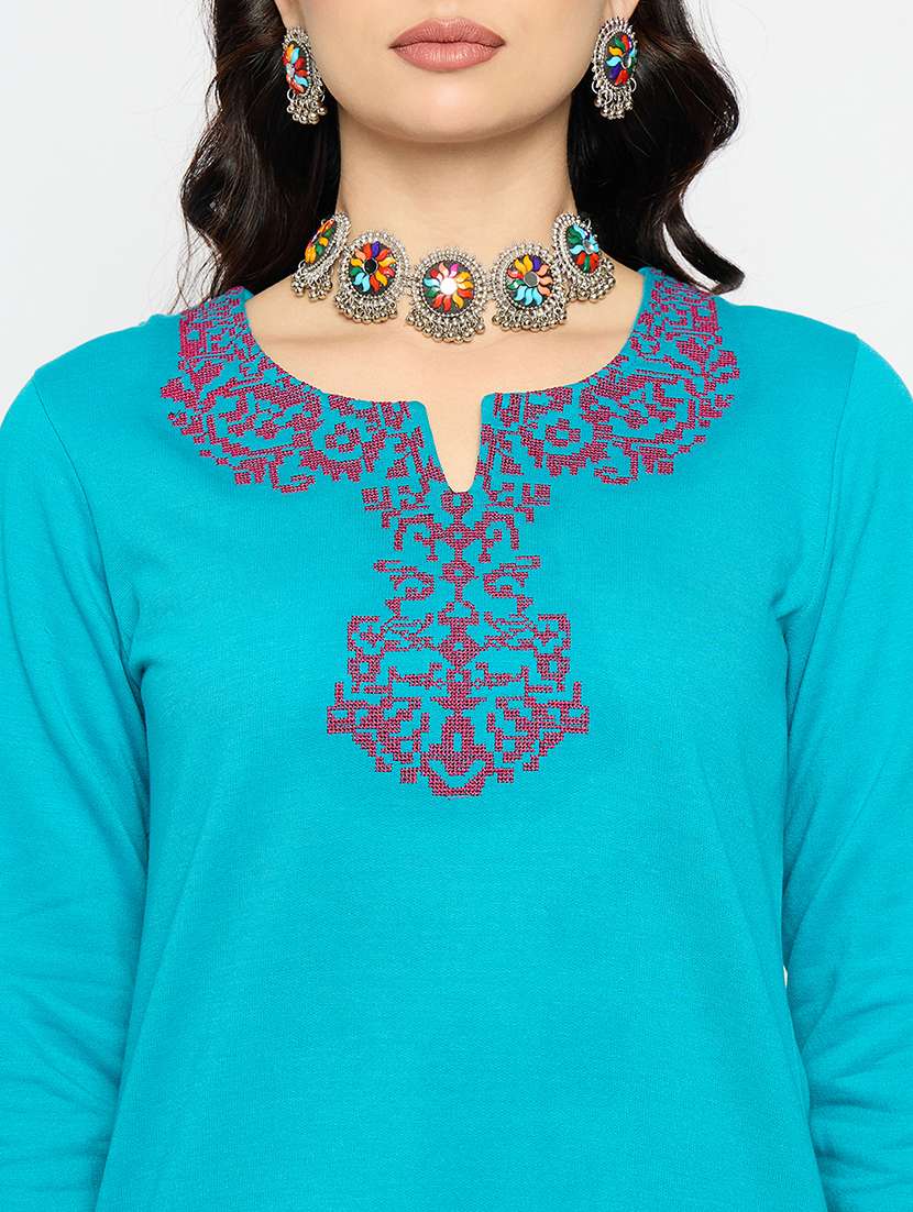 women printed woolen long sleeve kurta - 21670961 -  Standard Image - 4