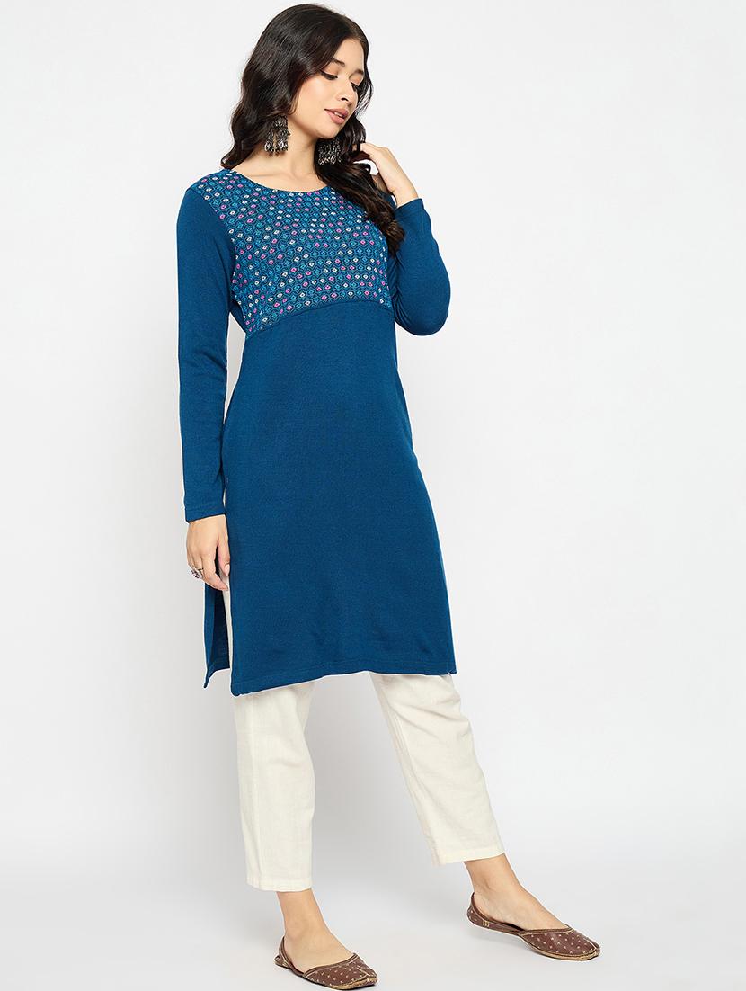women self design woolen long sleeve kurta - 21670962 -  Standard Image - 1