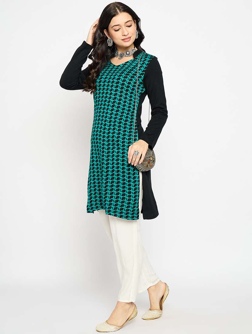 women printed woolen long sleeve kurta - 21670963 -  Standard Image - 1