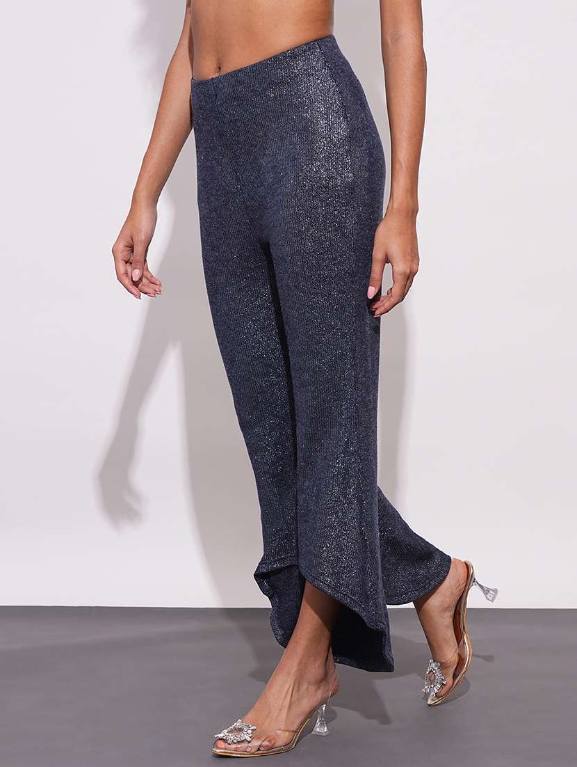 globus women blue sheen self design mid-rise relaxed fit bootcut party treggings - 21671747 -  Standard Image - 1