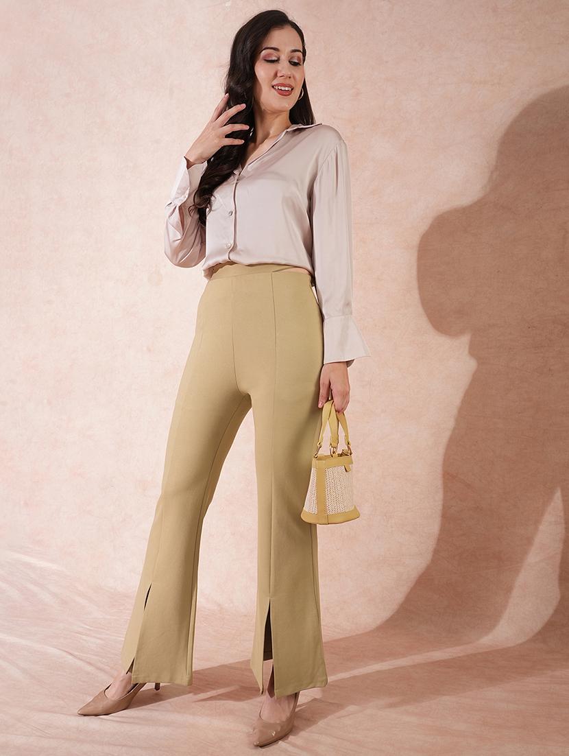 globus women camel stretchable high-rise front slit waist tie-up detail relaxed fit party wear treggings - 21671766 - Standard Image - 4