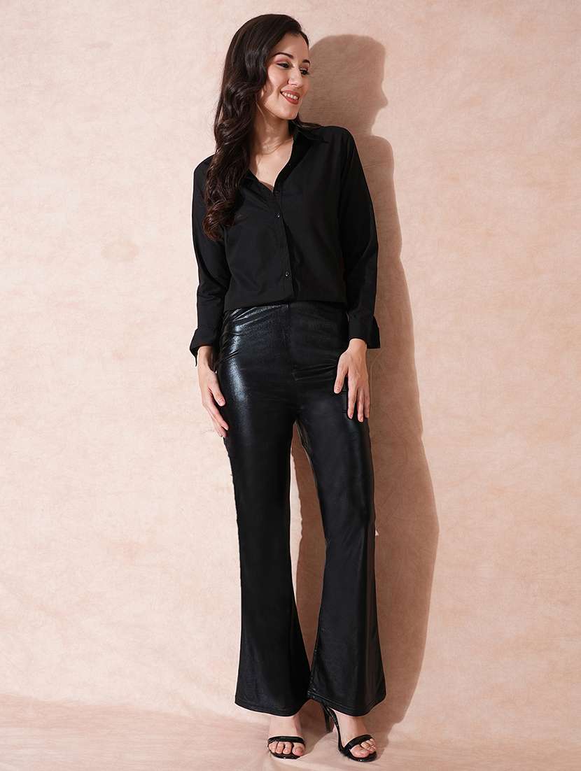 globus women midnight blue stretchable mid-rise sheen flared party treggings - 21671767 -  Standard Image - 4