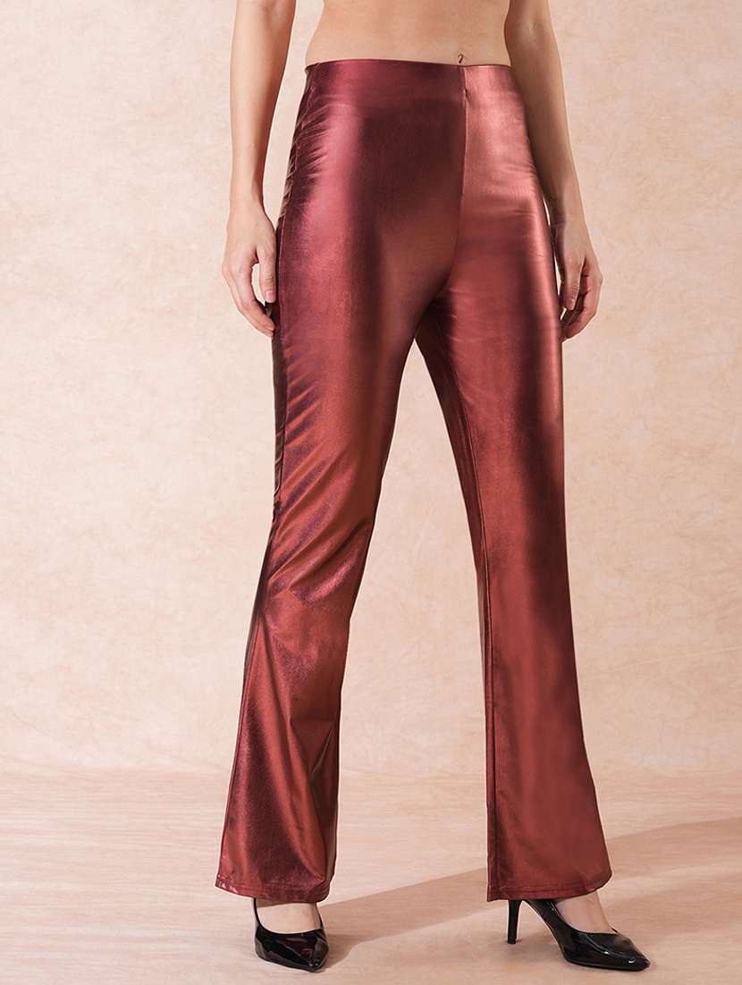 globus women rust stretchable mid-rise sheen flared party treggings - 21671768 -  Standard Image - 1