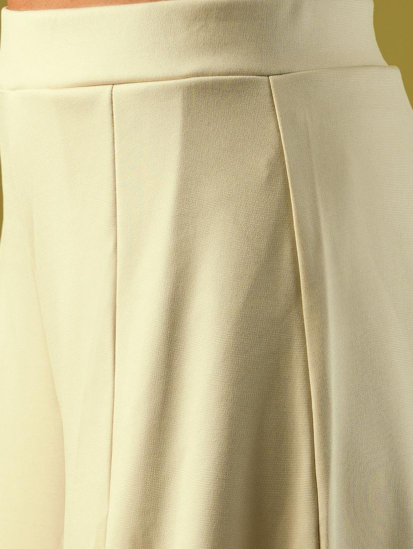 globus women beige solid stretchable high-rise pleated flared wide leg workwear treggings - 21671769 - Standard Image - 4