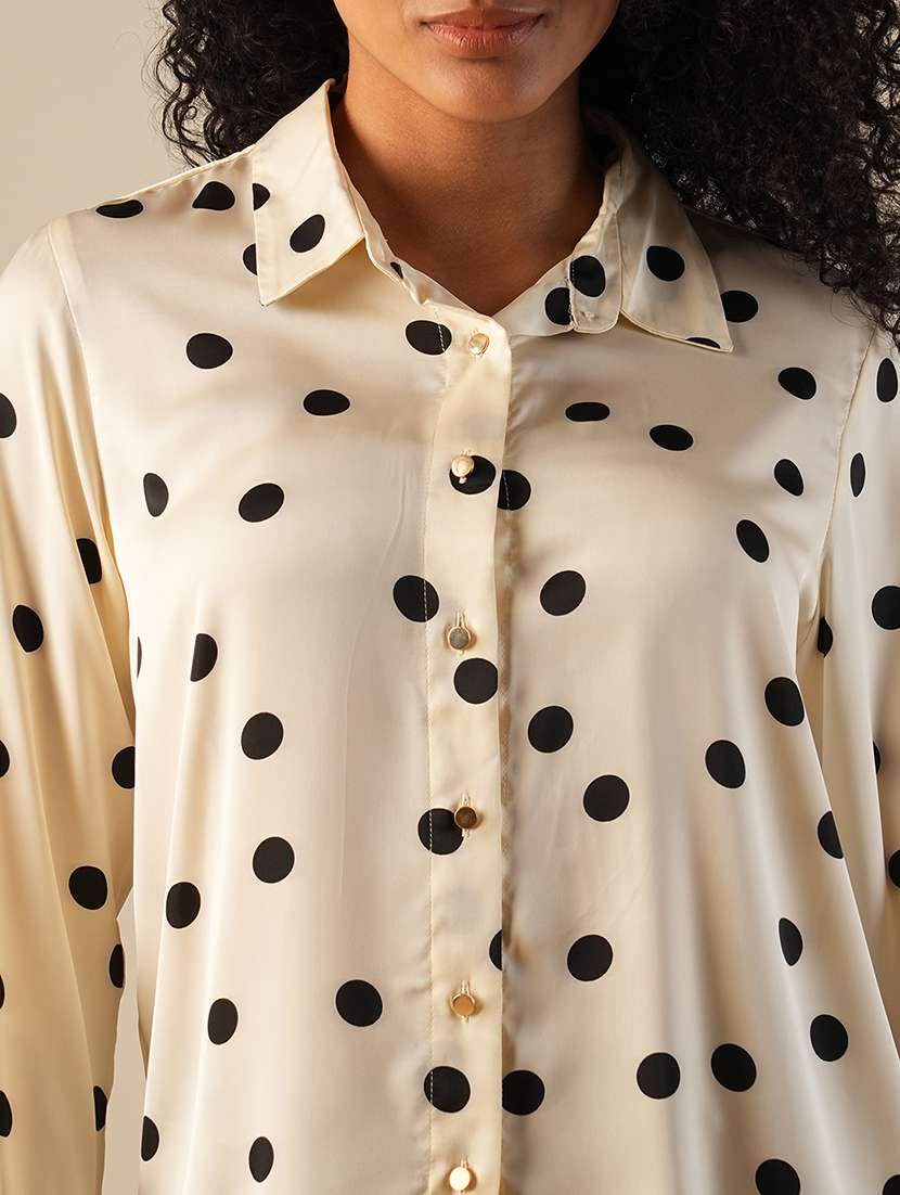 globus women white cuffed sleeves polka dots satin workwear shirt - 21671775 -  Standard Image - 4