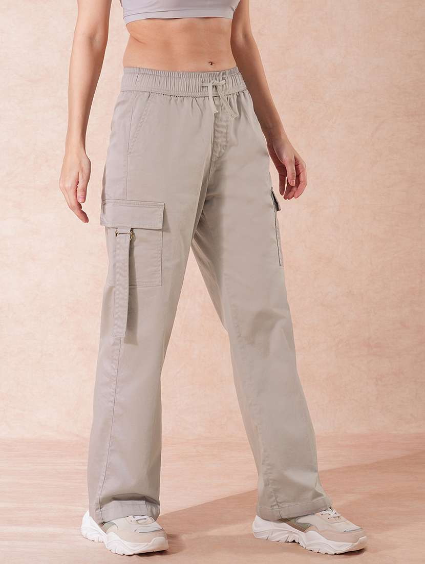 globus women cement grey cotton mid-rise elasticated waist wide leg cargo trousers - 21671781 -  Standard Image - 1