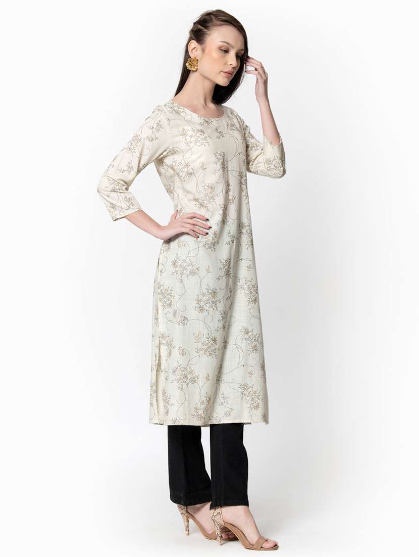 women off white floral round neck a-line kurta - 21671898 -  Standard Image - 1