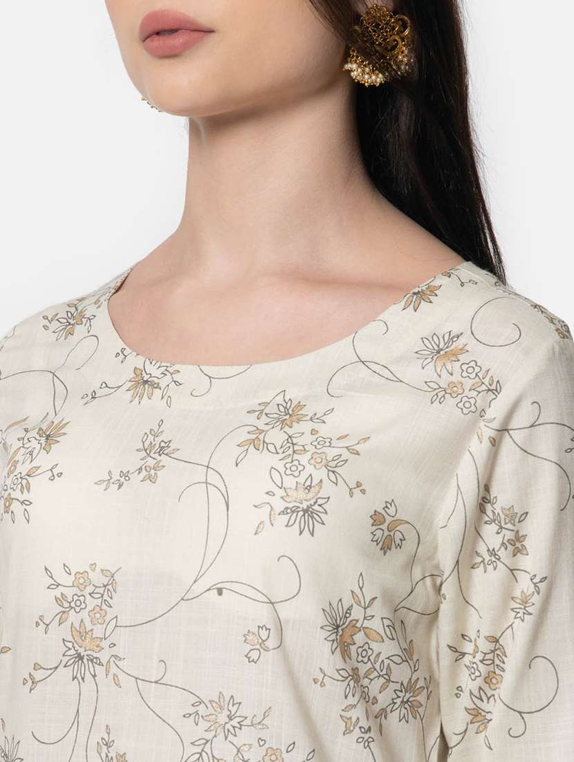 women off white floral round neck a-line kurta - 21671898 -  Standard Image - 4