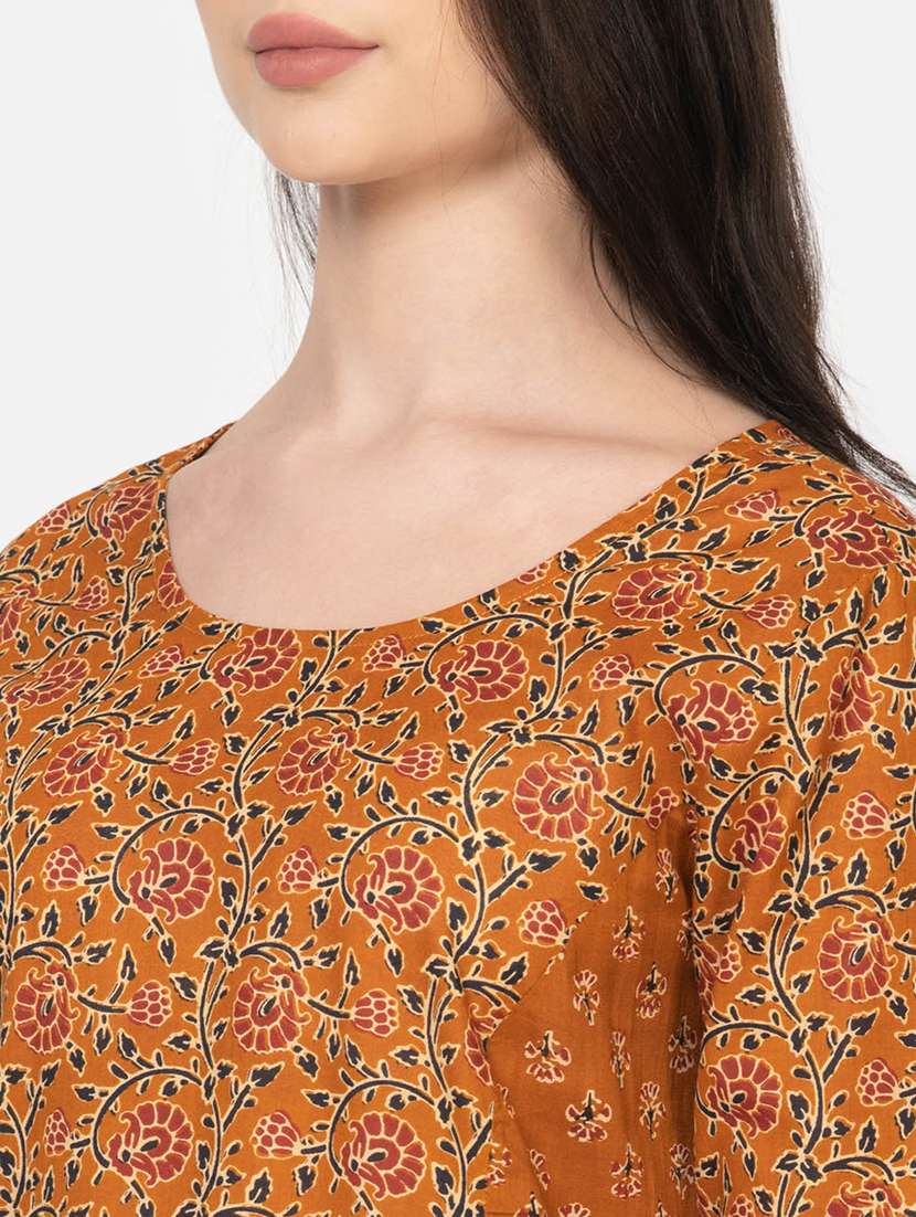 women mustard floral round neck a-line kurta - 21671899 -  Standard Image - 4