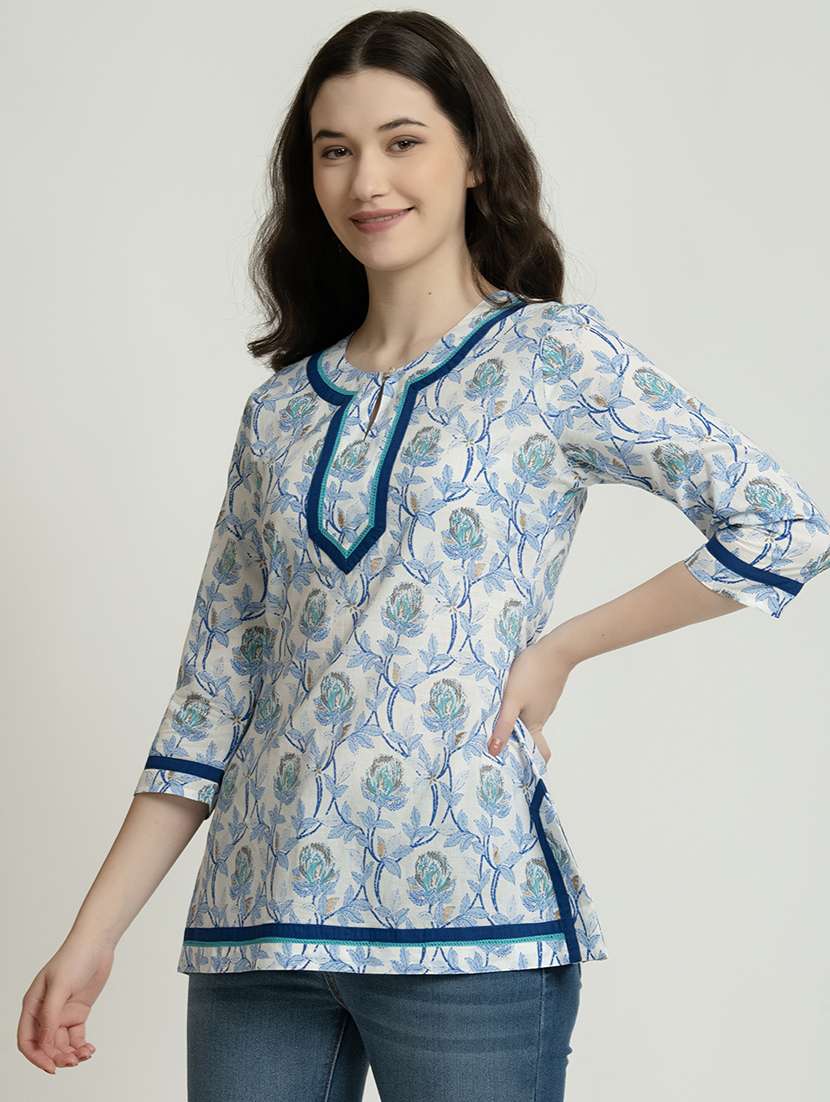 women floral key hole neck a-line kurti - 21671900 -  Standard Image - 1