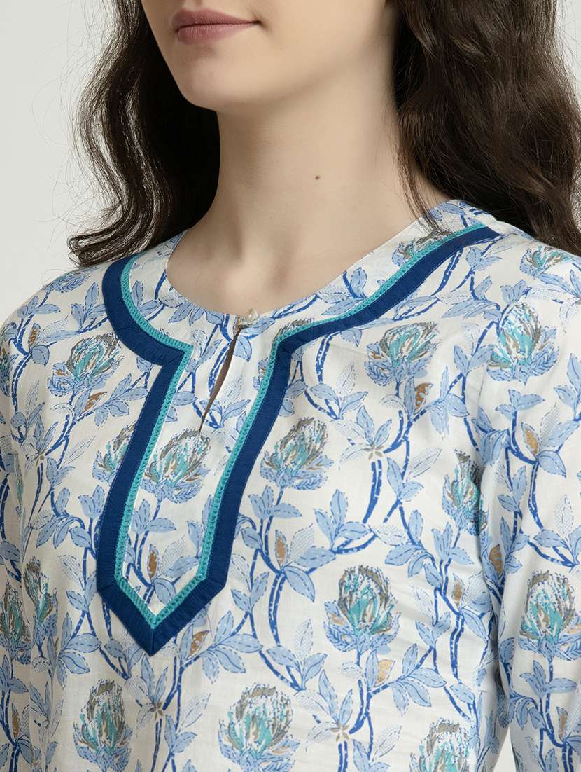 women floral key hole neck a-line kurti - 21671900 -  Standard Image - 4