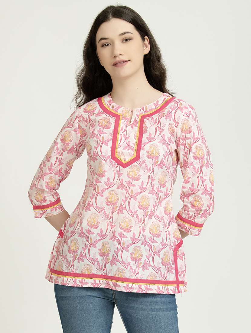 women floral key hole neck a-line kurti - 21671901 -  Standard Image - 1