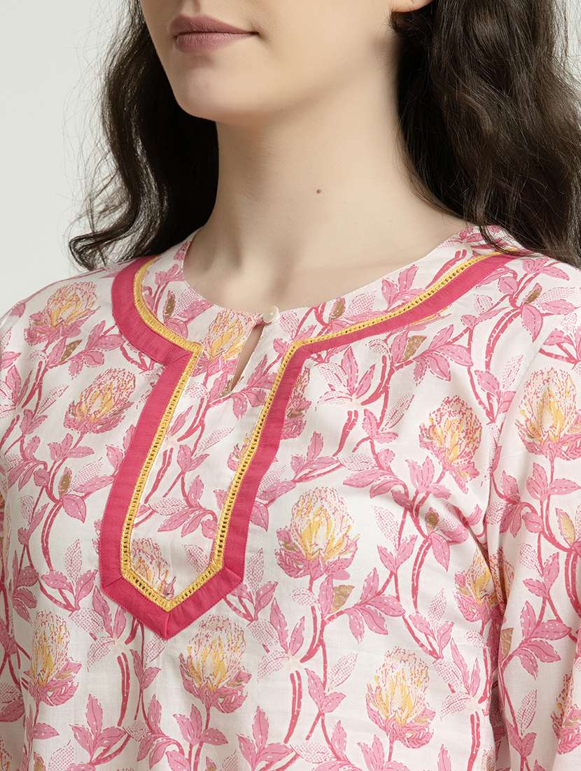 women floral key hole neck a-line kurti - 21671901 -  Standard Image - 4
