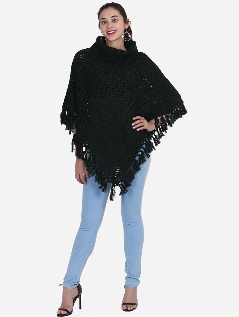 women solid high neck poncho - 21671951 -  Standard Image - 1