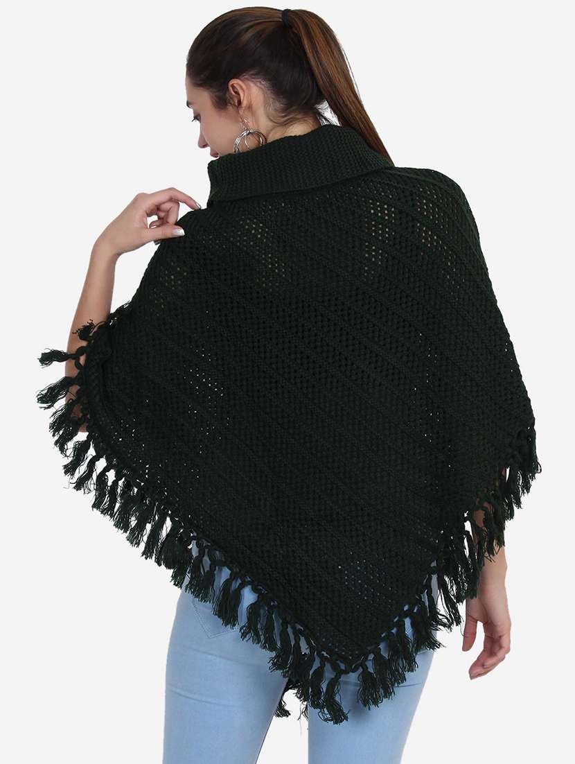 women solid high neck poncho - 21671951 -  Standard Image - 4