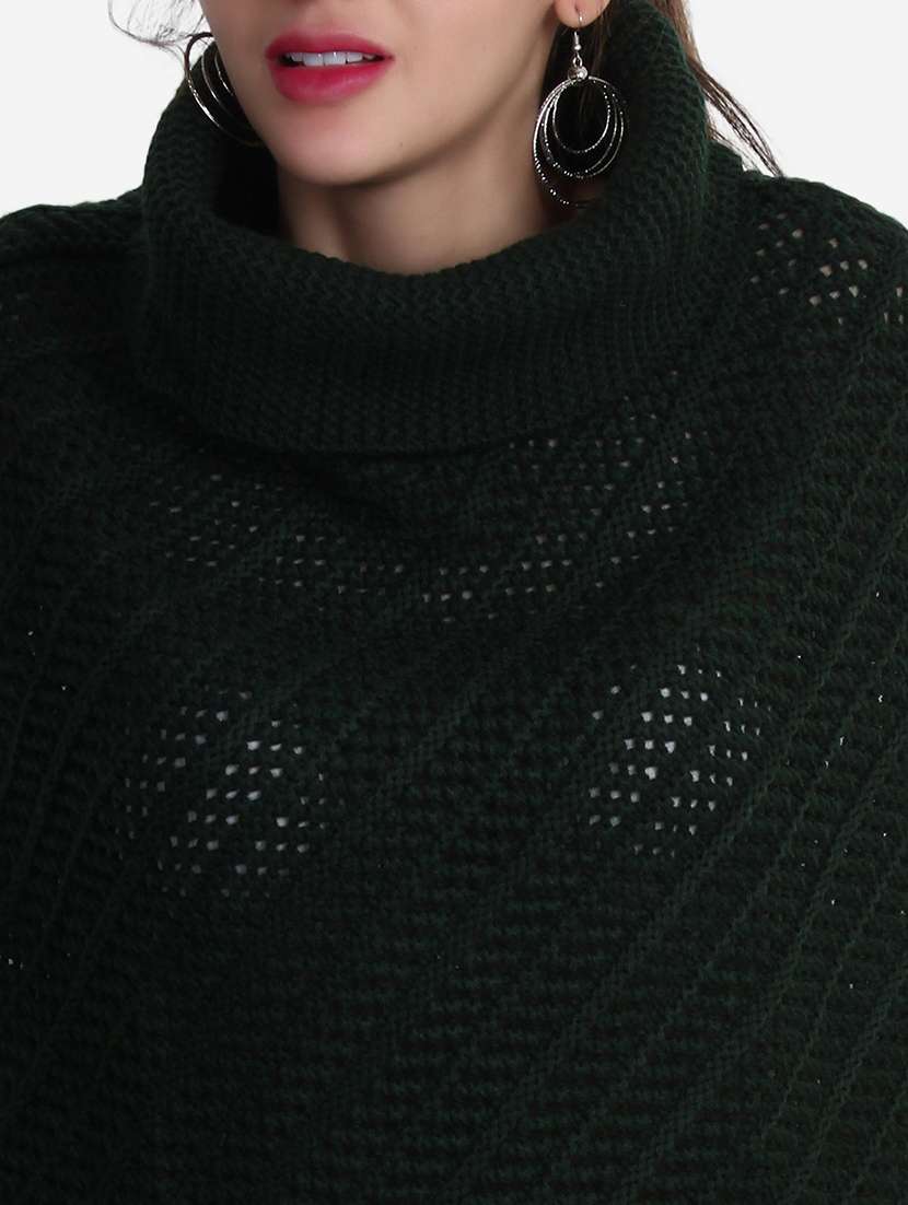 women solid high neck poncho - 21671951 -  Standard Image - 6