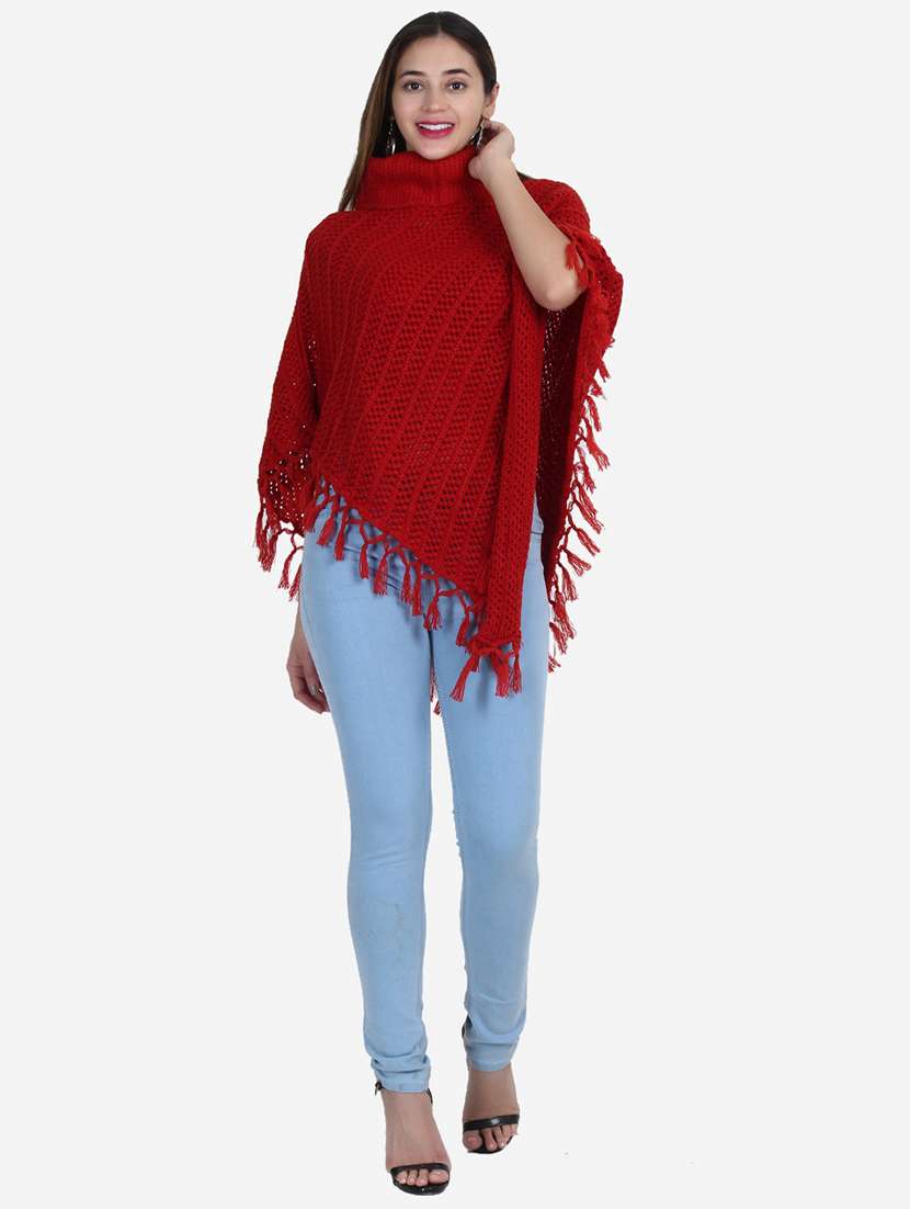 women self designed high neck poncho - 21671952 -  Standard Image - 1