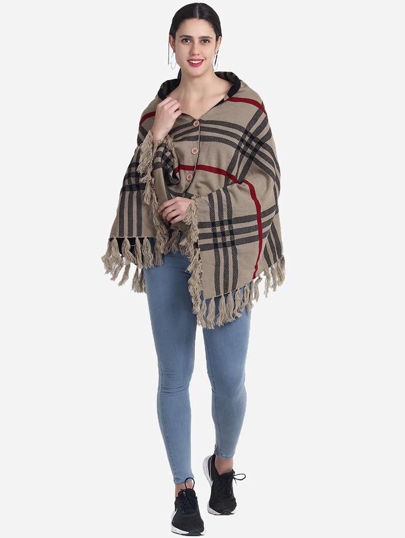 women beige checkered poncho - 21671954 -  Standard Image - 1