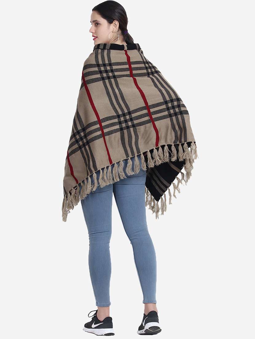 women beige checkered poncho - 21671954 -  Standard Image - 4