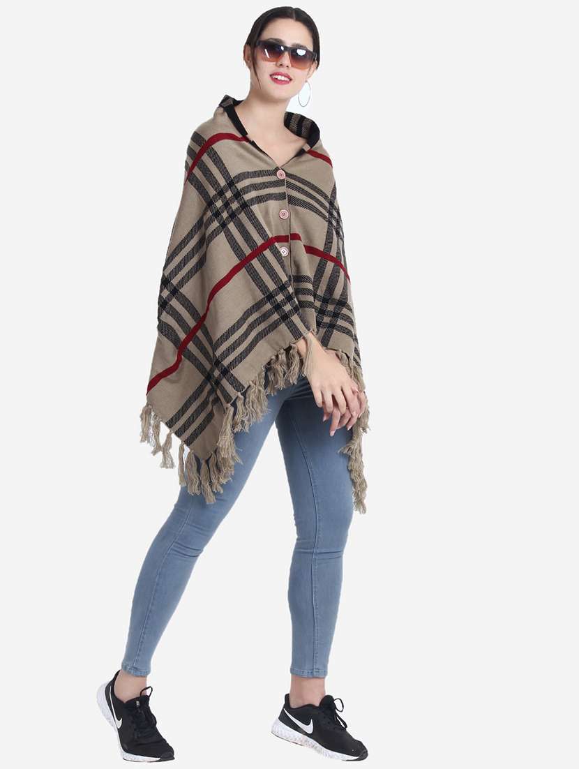women beige checkered poncho - 21671954 -  Standard Image - 6