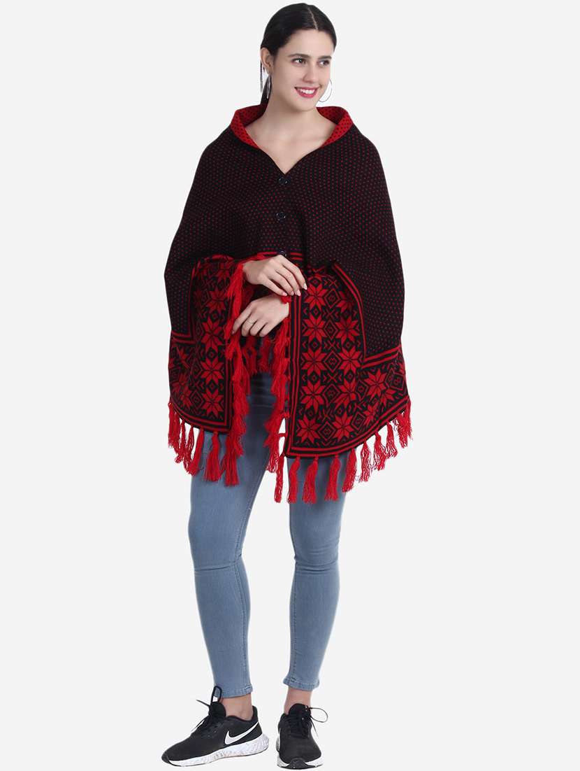 women red self designed poncho - 21671955 -  Standard Image - 1